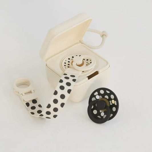 STUDIO Pacifier Clip Loop Polka - Ivory/Black