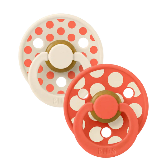 STUDIO Colour Pacifiers 2 Pack Polka - Ivory/Tango