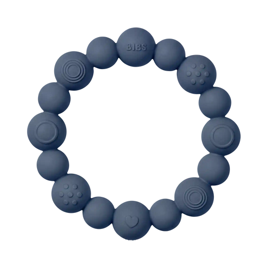 Beaded Teething Ring - Steel Blue