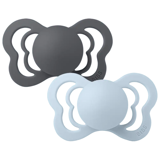 Couture Pacifiers 2 Pack - Iron/Baby Blue
