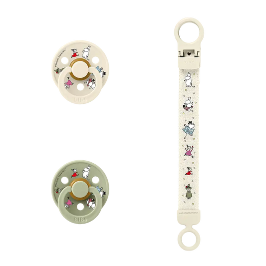 BIBS x Moomin Colour Pacifier & Loop Clip Gift Set - Ivory/Sage