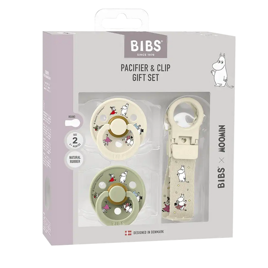 BIBS x Moomin Colour Pacifier & Loop Clip Gift Set - Ivory/Sage