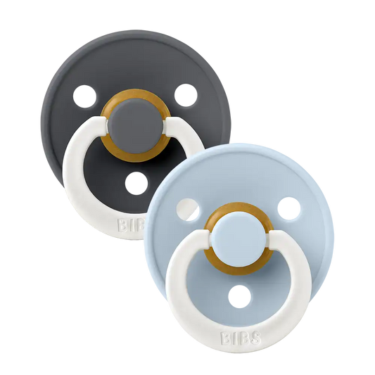 Colour GLOW Pacifiers 2 Pack - Iron/Baby Blue
